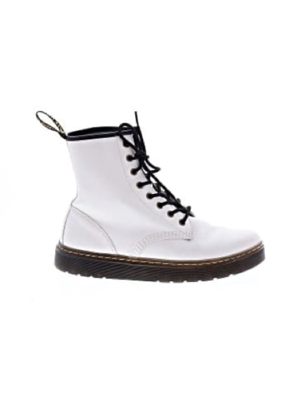 Dr. Martens White Leather Lace-Up Combat Boot with Black Trim